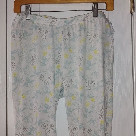 Nanette Lepore white gray yellow blue lace side trim lounge resort pj pants Sz M - Picture 3 of 8